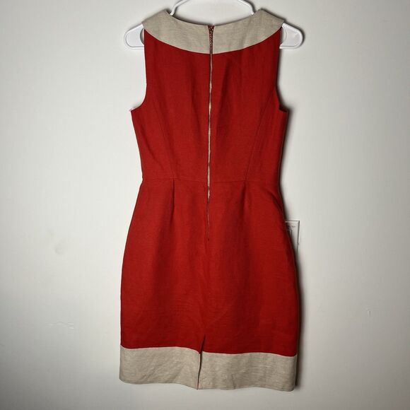 Kate Spade James Linen Sleeveless Colorblock Shift Dress Size 4 Red Beige $495 - Picture 6 of 9